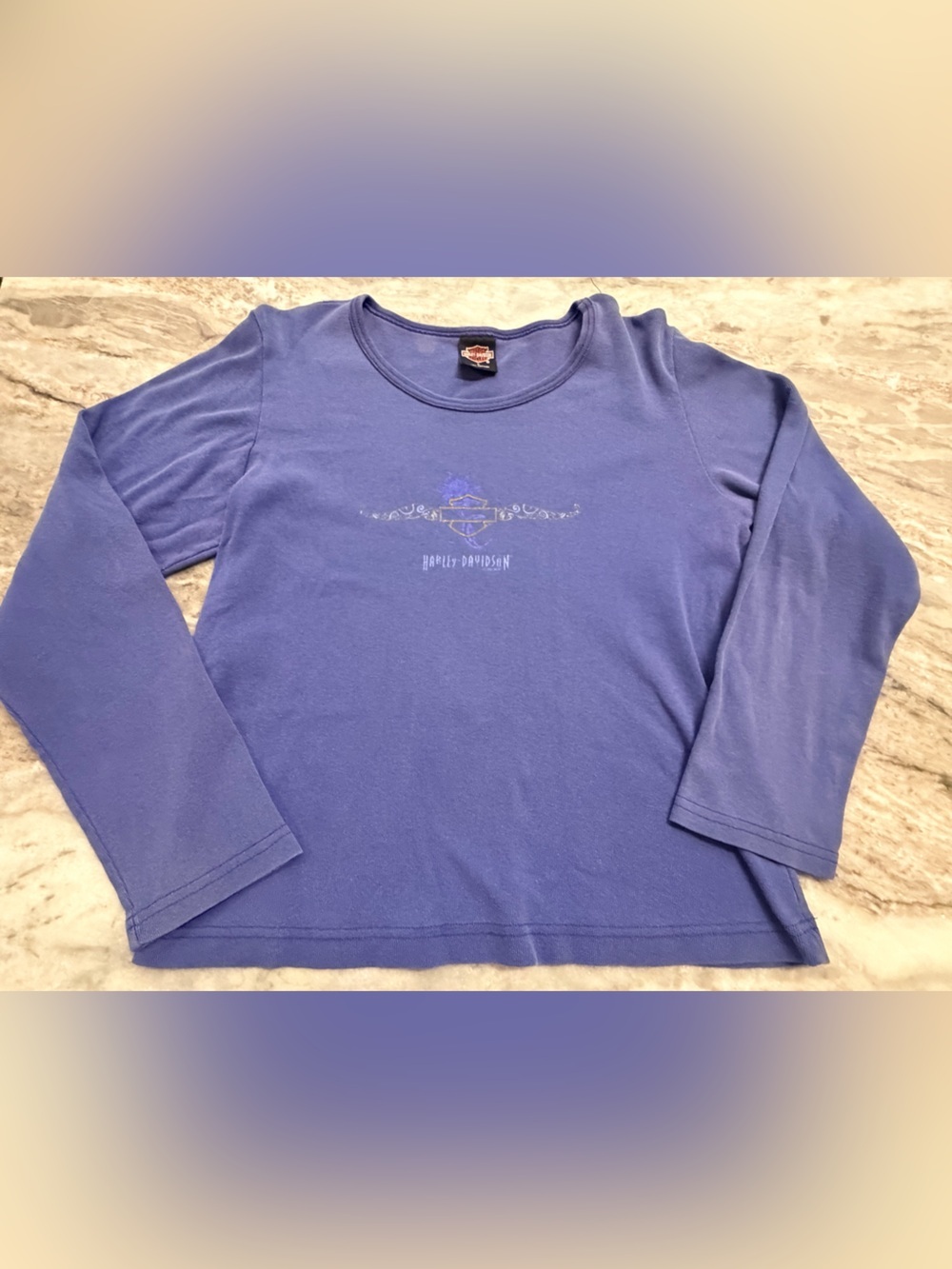 Harley Davidson Women Large Jim’s St Petersburg Blue Long Sleeve Graphic Tee